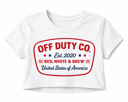 RED, WHITE AND BREW women's crop top