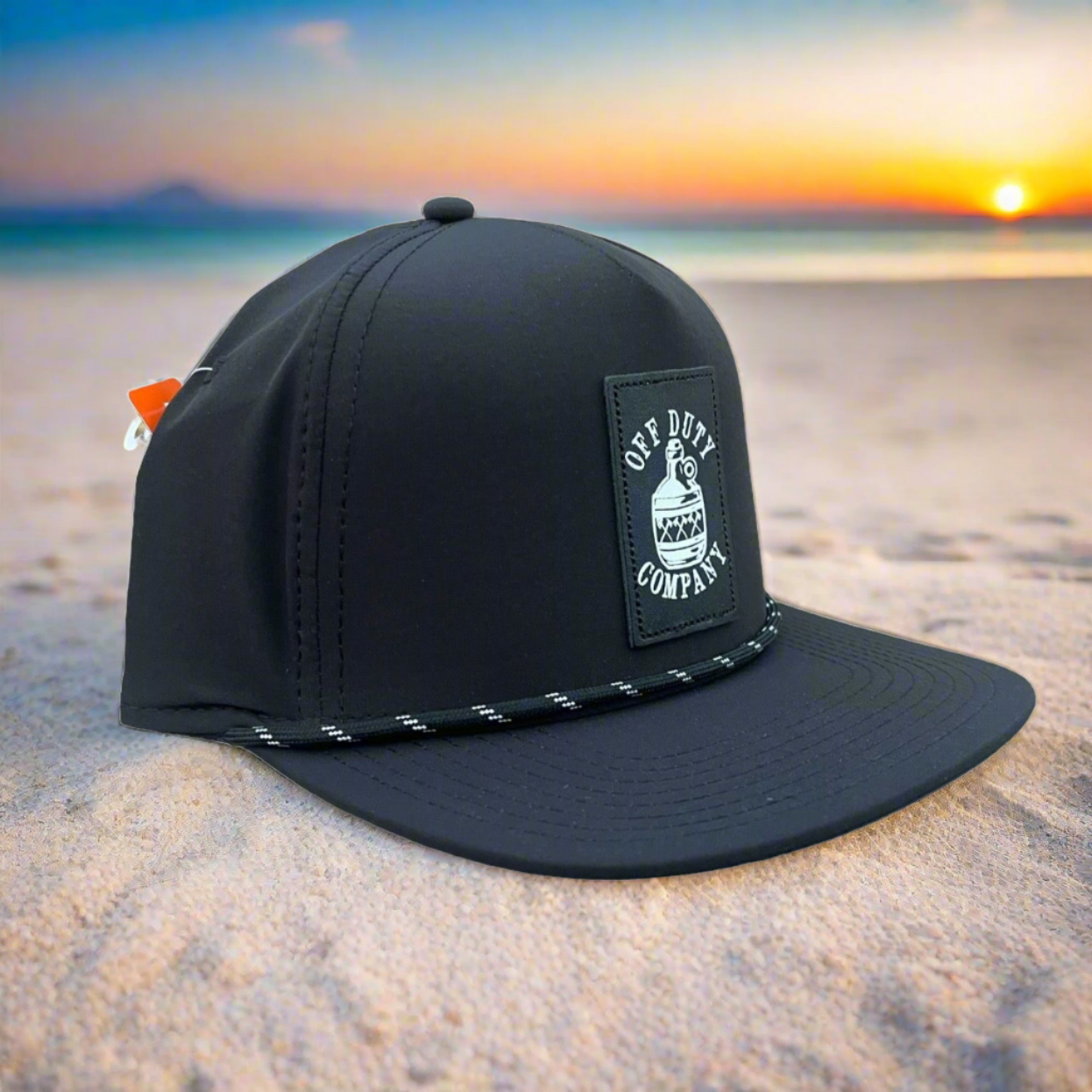 BLACK LEATHER PATCH ROPE SNAP BACK